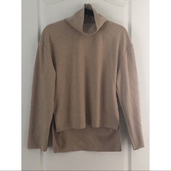 Zara Beige Soft Touch Long Sleeve Turtleneck Boxy High Low Sweater - Picture 2 of 7